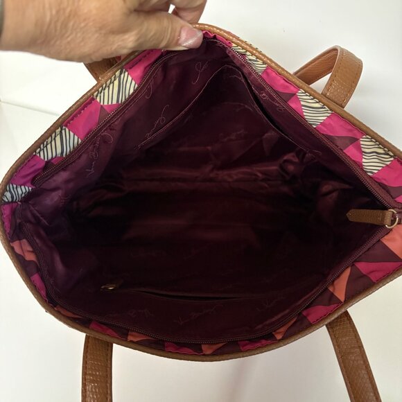 Vera Bradley Large Geometric Print Tote Bag Faux Leather Handles Zipper Closure - Picture 4 of 8